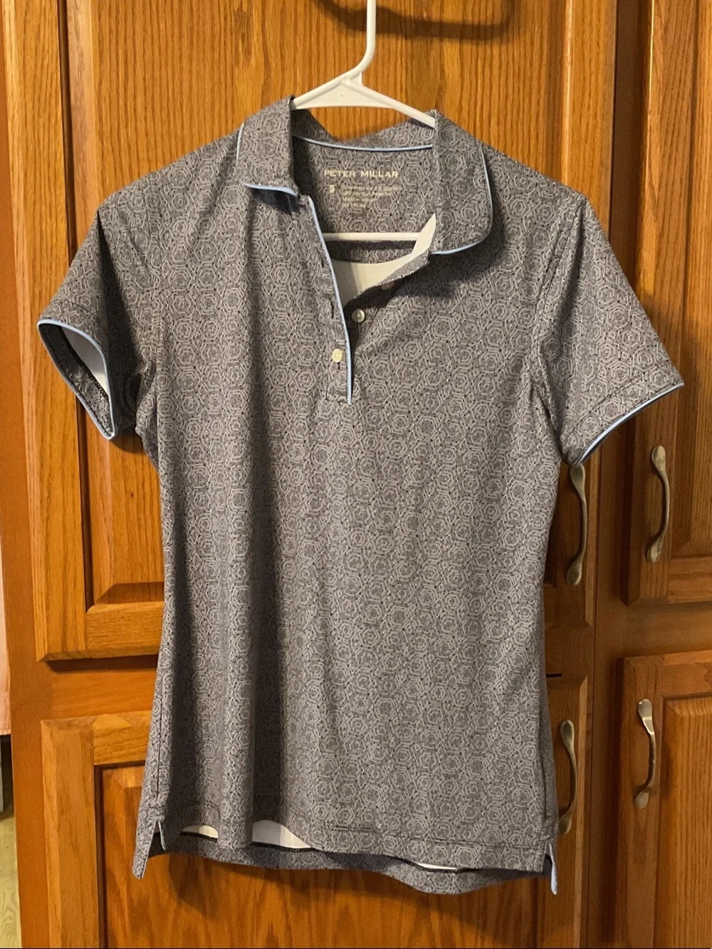 Peter Millar Women's Short Sleeve Polo in Blue Gray Pattern - Picture 1 of 4